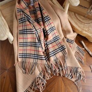 Burberry Tan Plaid Fringe Cape